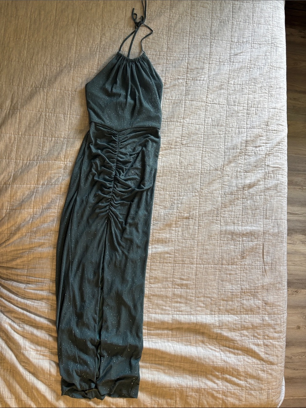 Aidan Mattox Teal  Halter Maxi Dress with Sparkle